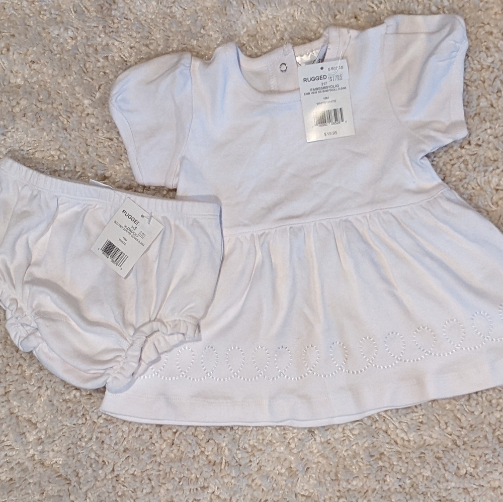 BABY Rugged Bear Dress And Diaper Cover Cotton White
